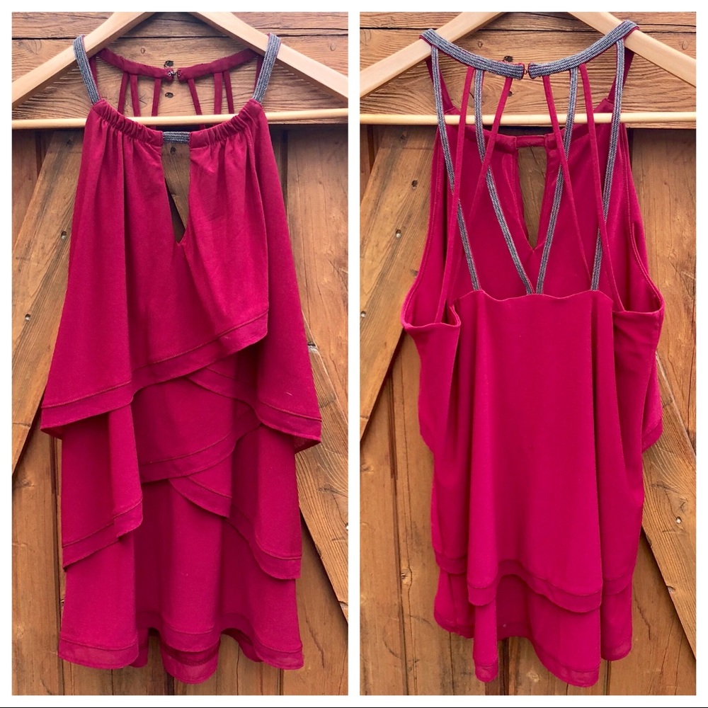 Dressy Layered Top with Criss-Cross Open Back